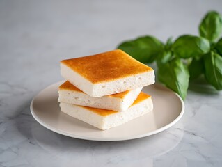Stack of sliced white bread on a plate close up studio 