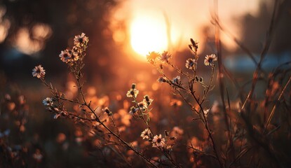 Sunset through wildflowers