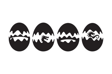 Four black easter eggs with dragon silhouettes inside