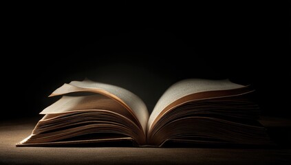 Fototapeta premium Open book, illuminated, dark background