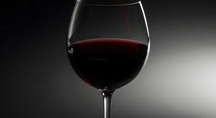 Minimal wine glass filled with red wine on plain surface with soft shadows