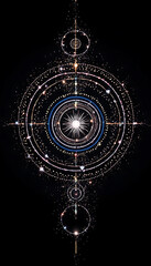 Futuristic Digital Light Pattern with Circular Geometric Design in Dark Background