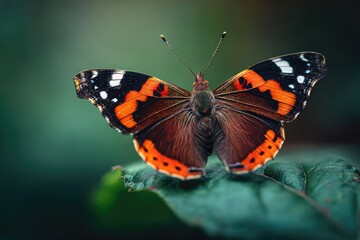 Naklejka premium Close-up of a vibrant butterfly perched on a leaf