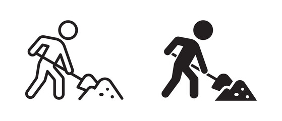Man Shoveling ,Digging Work icon set, vector illustration . 