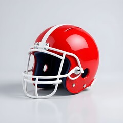 Fototapeta premium Red Football Helmet with White Faceguard and Stripe on a Clean Background