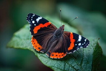 Close-up of Red Admiral butterfly on leaf