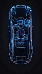 Futuristic Car Design Blueprint Top View Electric Vehicle.