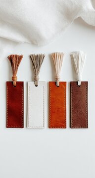 Four leather bookmarks with tassels