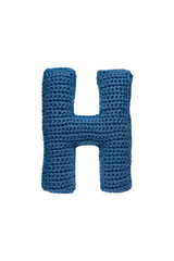 Crocheted letter H on white background