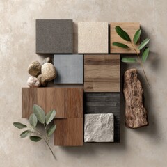 Sample tiles and wood, natural tones