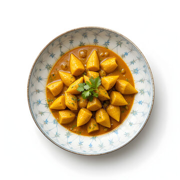 Traditional pointed gourd (parwal) curry served in a dish, cooked with spices in a flavorful gravy, isolated