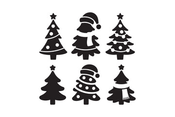 Fototapeta premium Six stylized black christmas trees with festive decorations