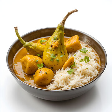 Traditional pointed gourd (parwal) curry served in a dish, cooked with spices in a flavorful gravy, isolated