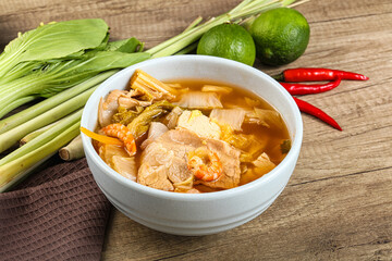 Korean kimchi soup with seafood