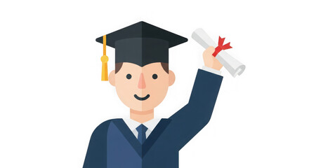 Happy graduate in cap and gown holding diploma celebrating academic achievement and success transparent background