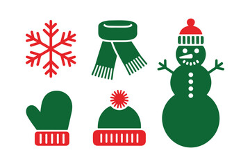 Festive winter accessories and snowman illustration