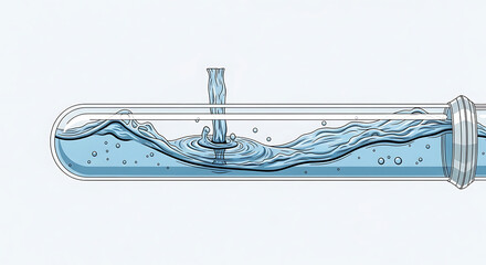 Fototapeta premium Water splashing inside a laboratory test tube, creating ripples and waves, isolated on white background