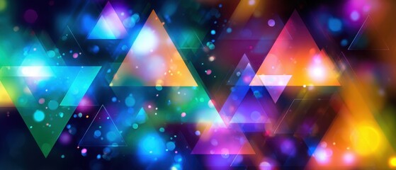 Abstract geometric pattern with vibrant colors and glowing triangles