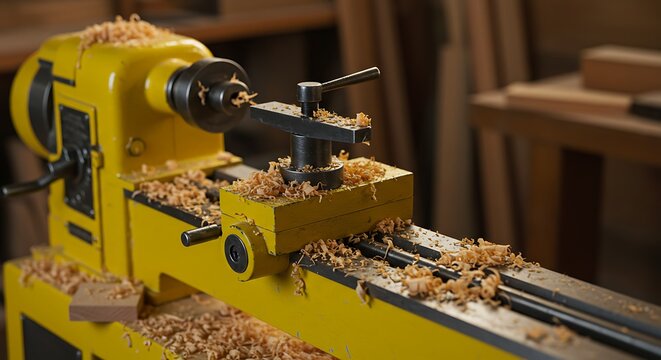 Yellow wood lathe machine