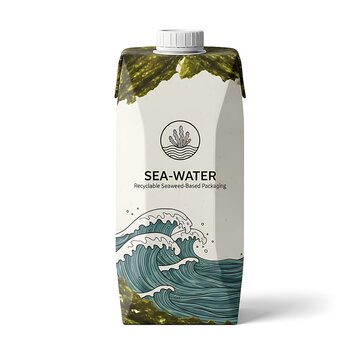 Sea Water Packaging Design with Ocean Waves and Seaweed Motifs