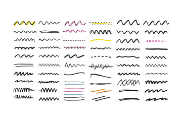 Fototapeta premium Collection of hand drawn wavy lines and scribbles