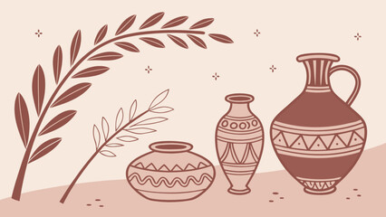 Elegant pottery vector illustration with floral elements for home decor and graphic design projects use 100