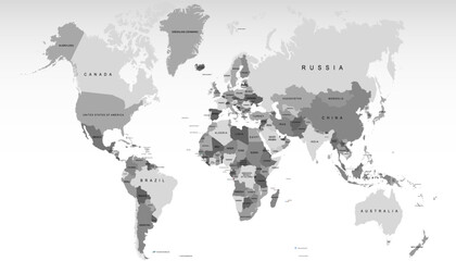 World map. Grey modern vector map. Silhouette map