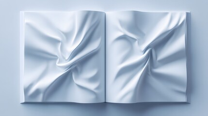 Open book, showcasing intricate, soft folds of a smooth, light gray fabric.