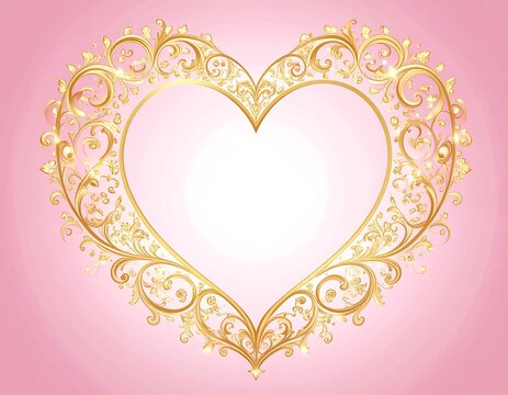 Ornate gold heart frame on pink