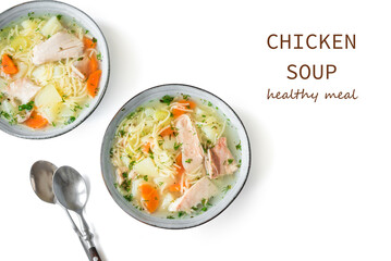 Homemade Chicken soup with noodle pasta