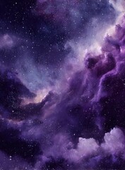Fototapeta premium Deep space nebula, vibrant purple and violet hues, scattered stars