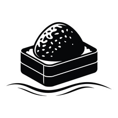 Stylized black and white illustration of a strawberry in a square box