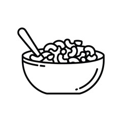 Simple line drawing of a bowl of macaroni and cheese with a spoon