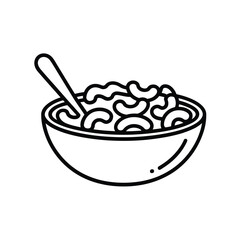 Simple outline drawing of a bowl of macaroni pasta with a spoon
