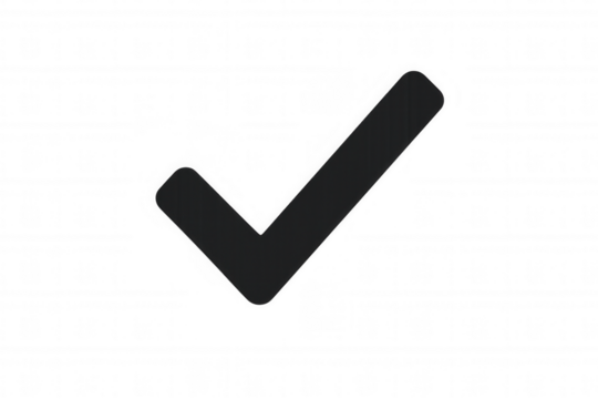Simple black check mark on a transparent background, symbolizing approval, agreement, or completion - Powered by Adobe