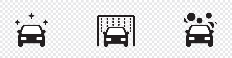 Car wash icons set. Auto car detailer icon. Washing, drying, polishing car parts. Automatic and self-service washing. Vector illustration. EPS 10