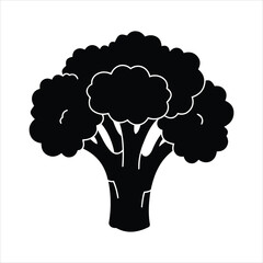 Silhouetted broccoli head icon symbol fresh healthy food ingredient simple graphic element