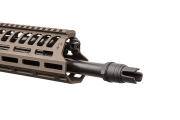 Detailed view of a modern rifle's barrel