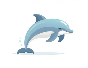 Obraz premium Cartoon illustration of a light blue dolphin leaping out of the water with a splash.