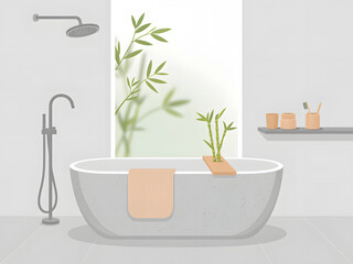 Fototapeta premium Modern bathroom design with a soaking tub and bamboo accents for a serene atmosphere