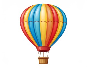 Fototapeta premium Colorful hot air balloon illustration with red basket and ropes against a white background.