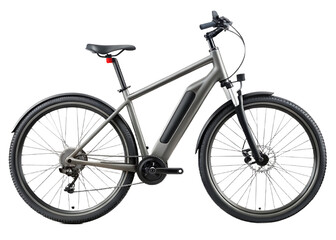 Gray electric bicycle with modern frame and black accents isolated on a transparent background image
