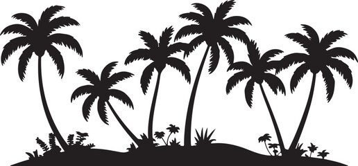 Fototapeta premium Black silhouette of palm trees and tropical foliage vector