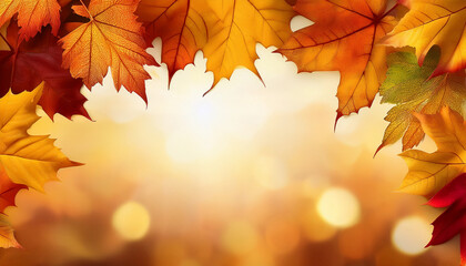 Fototapeta premium Autumn Leaves Border With Fall Background