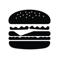 Simple bold silhouette icon of a delicious burger with cheese and lettuce