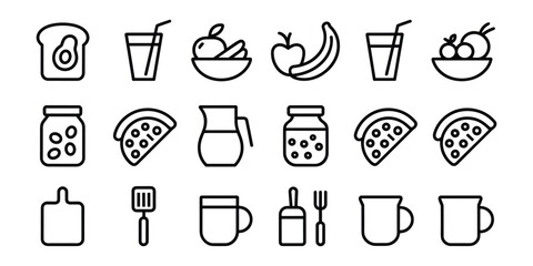 Food And Drink Icons With Toast Pizza And Fruit Bowl vector illustration