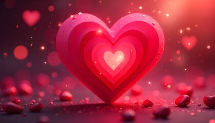 Glowing red heart with Happy Valentine&rsquo;s Day text surrounded by romantic lights and dreamy background.