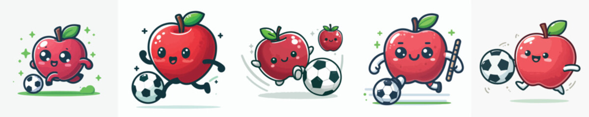 cute apple vector playing ball