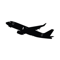 Silhouette of a modern jet airplane ascending into the sky during takeoff