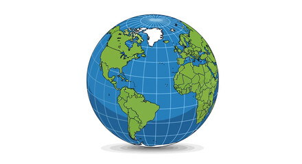 Fototapeta premium A detailed 3D illustration of a blue and green Earth globe on a white background, highlighting the